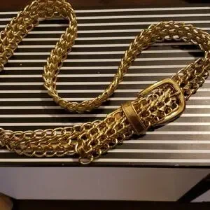 80\'s Gold Tone Metal Sheer Mesh Chain Woven Retro Boho Shimmer Belt M Source Unknown | Accessories | 8s Gold Tone Metal Sheer Mesh  main image 4